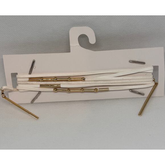 NEW ETTIKA ANTHROPOLOGY White & Gold Tone Mixed Media Choker Necklace - Picture 2 of 2